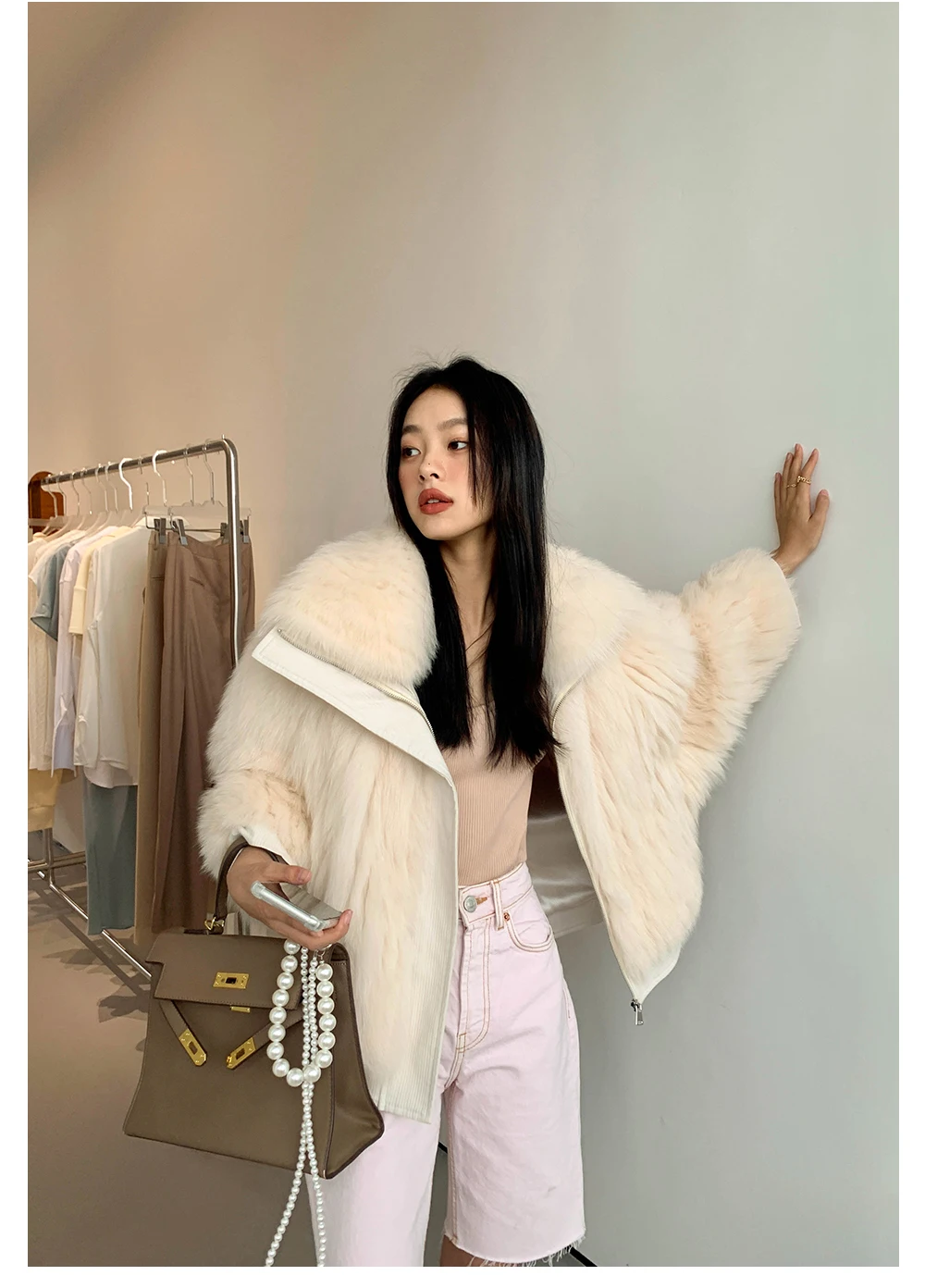 2024 New Real fur,Luxury  Oversized Real Knitted Fox Fur Coat For Women Winter Korean Style Turn Down Collar Natural Fur Outwear