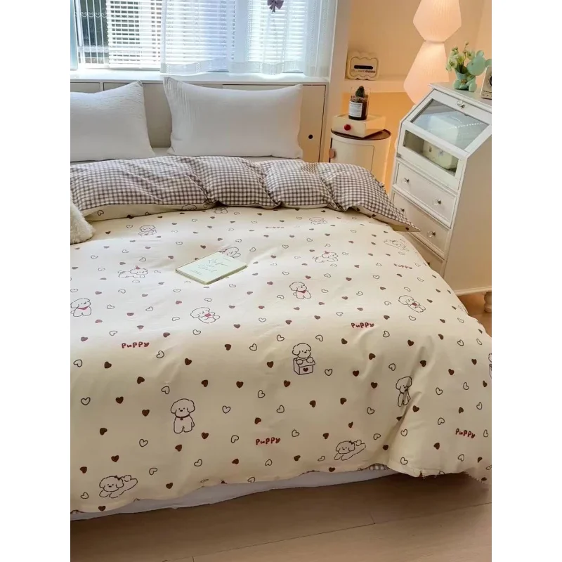 

Korean Duvet Cover 100% Cotton Aesthetics 220x240cm Soft and Breathable Cartoon Pattern Aids Sleep (Filling Not Included)
