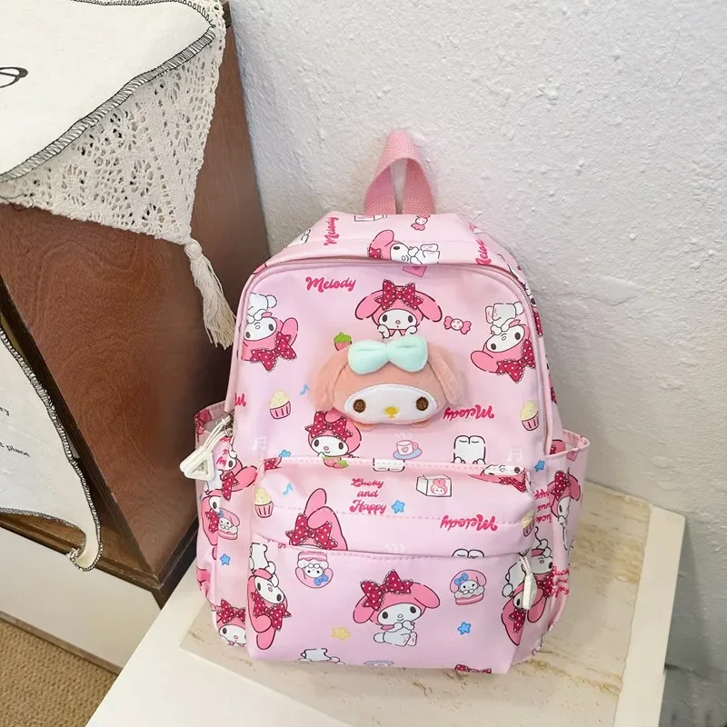 Sanrio Kawaii Backpack Cinnamoroll Kuromi Melody Hello Kitty Cute School Bags Kids Satchel Nylon Knapsack 12 Inch