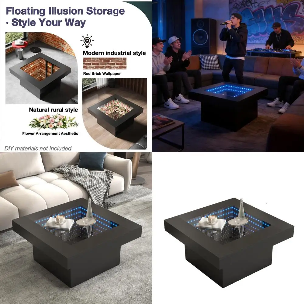 

Современный квадратный журнальный столик со светодиодной подсветкой, зеркальной поверхностью и столешницей из закаленного стекла, 31 дюйм