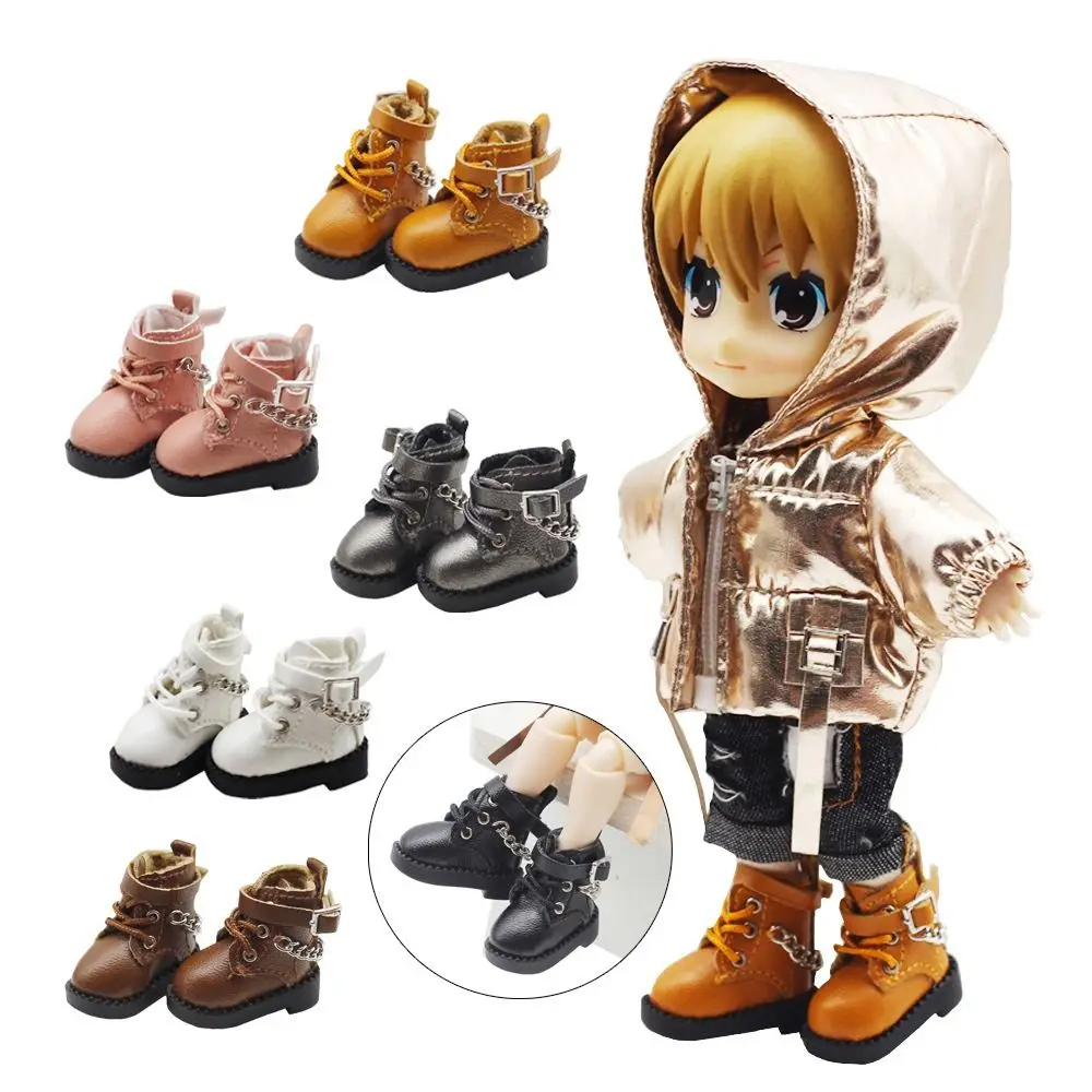 1Pair Lovely PU Leather OB11 Doll Shoes Chain Boots High-heeled Bjd Doll Chain Shoes Casual Mini 1/12 Bjd Doll Shoes Molly