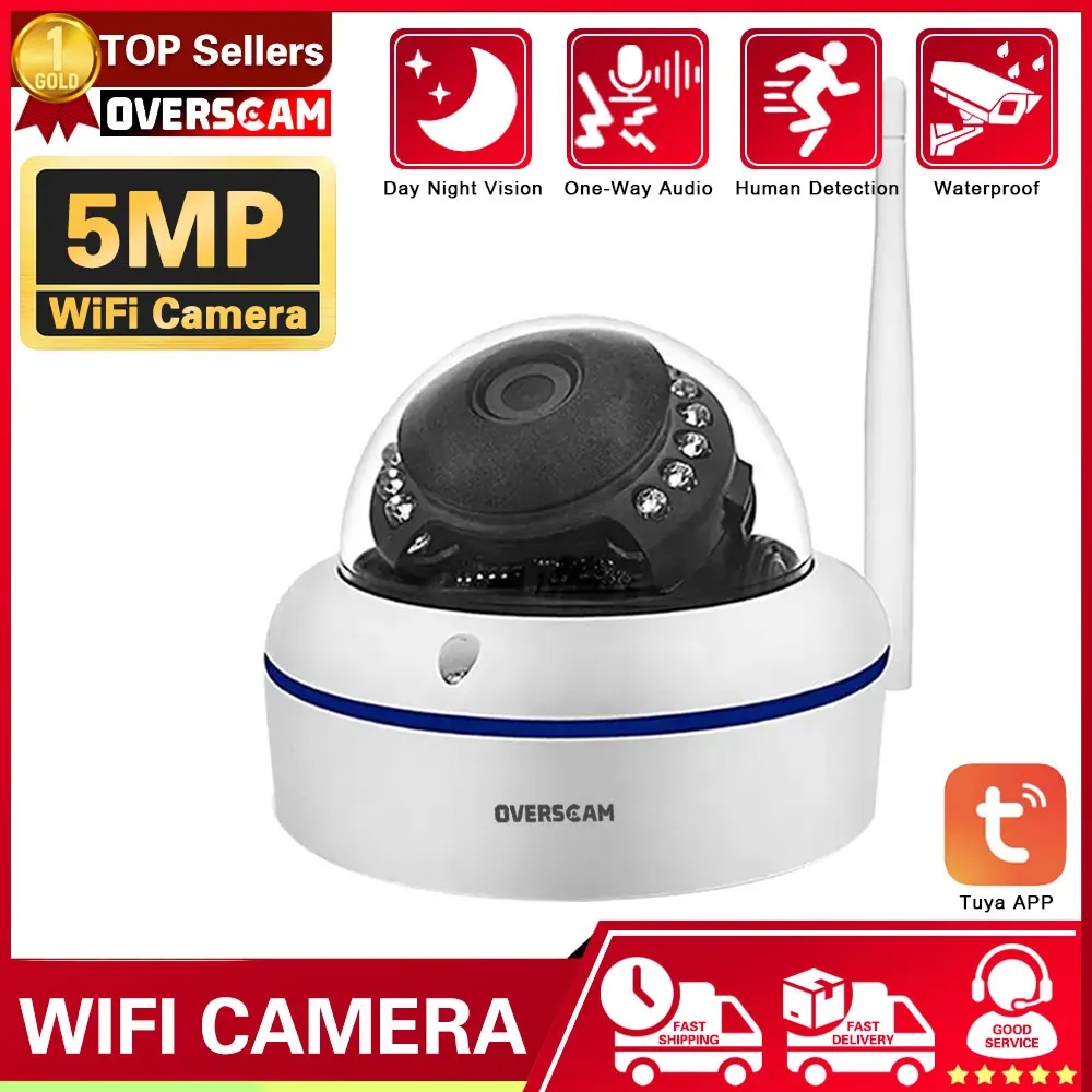 

Tuya Smart Life 5MP Camera Wifi Vandal-proof P2P TF Card Slot CCTV Dome Camera Wireless Wired Audio Recorded Security Optional