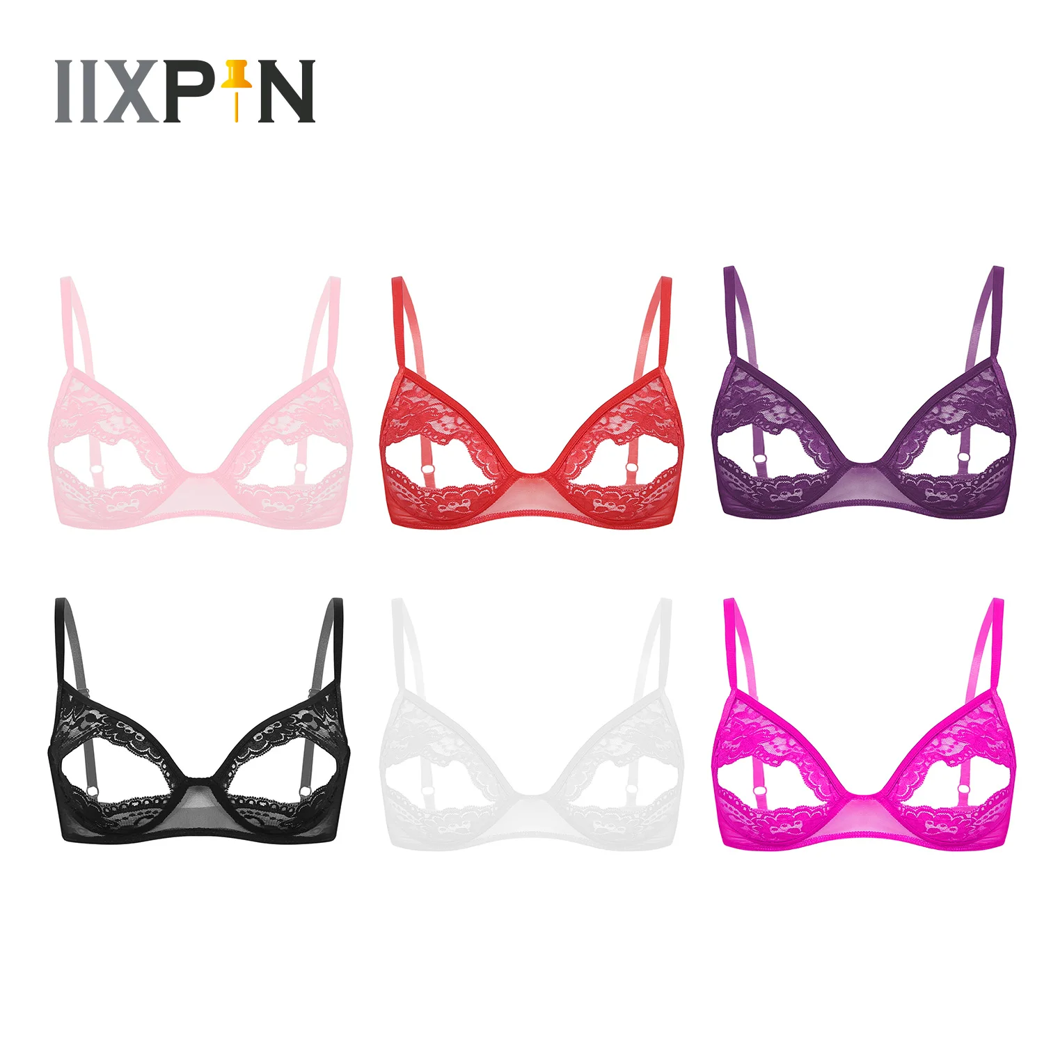 

Women Lace Hollow Out Bra Lingerie Exotic Nightclub See-through Open Cups Exposed Nipples Brassiere Sexy Underwire Top Nightwear