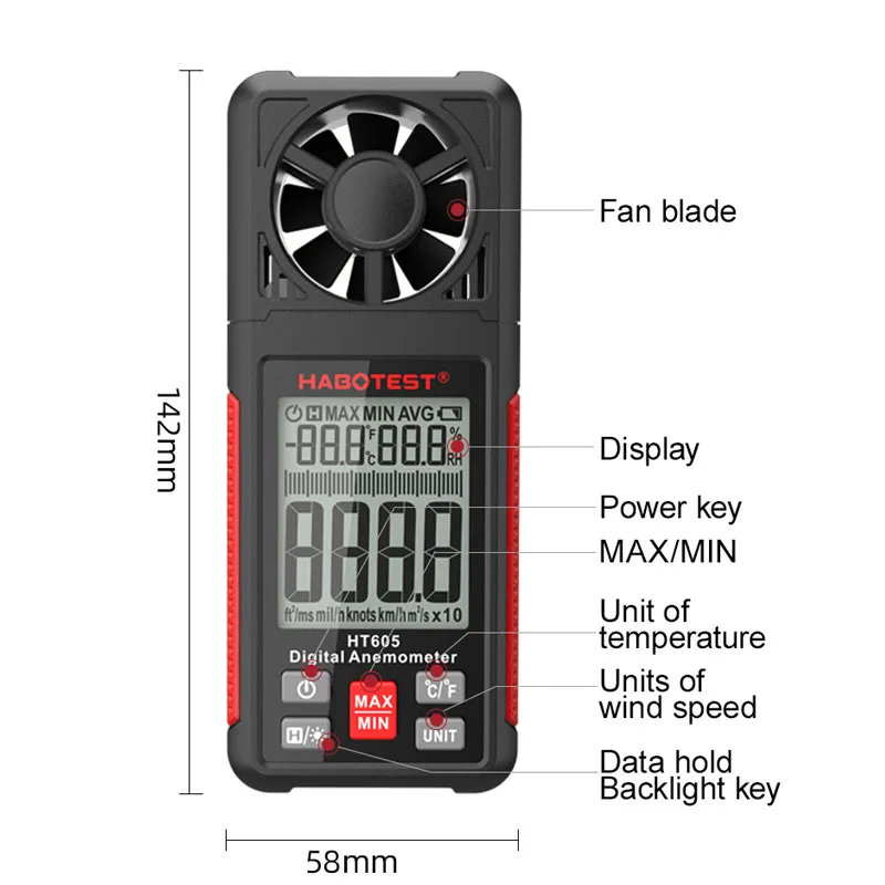 Imagem -02 - Medidor de Medidor de Velocidade do Vento à Prova Ddigital Água Anemômetro Digital Mede a Temperatura do Vento Testador de Volume de ar Medidor Unidades de Velocidade do Vento