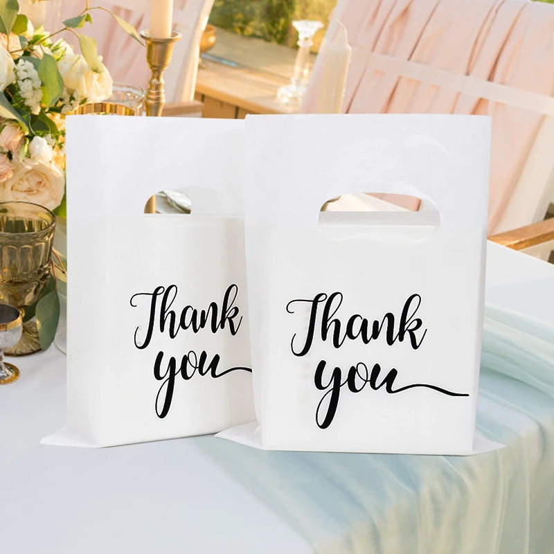 20pcs Reusable Thank You Plastic Bags White Gifts Retail Shopping Party Bag Portable Pouches Birthday Wedding Party Decoration