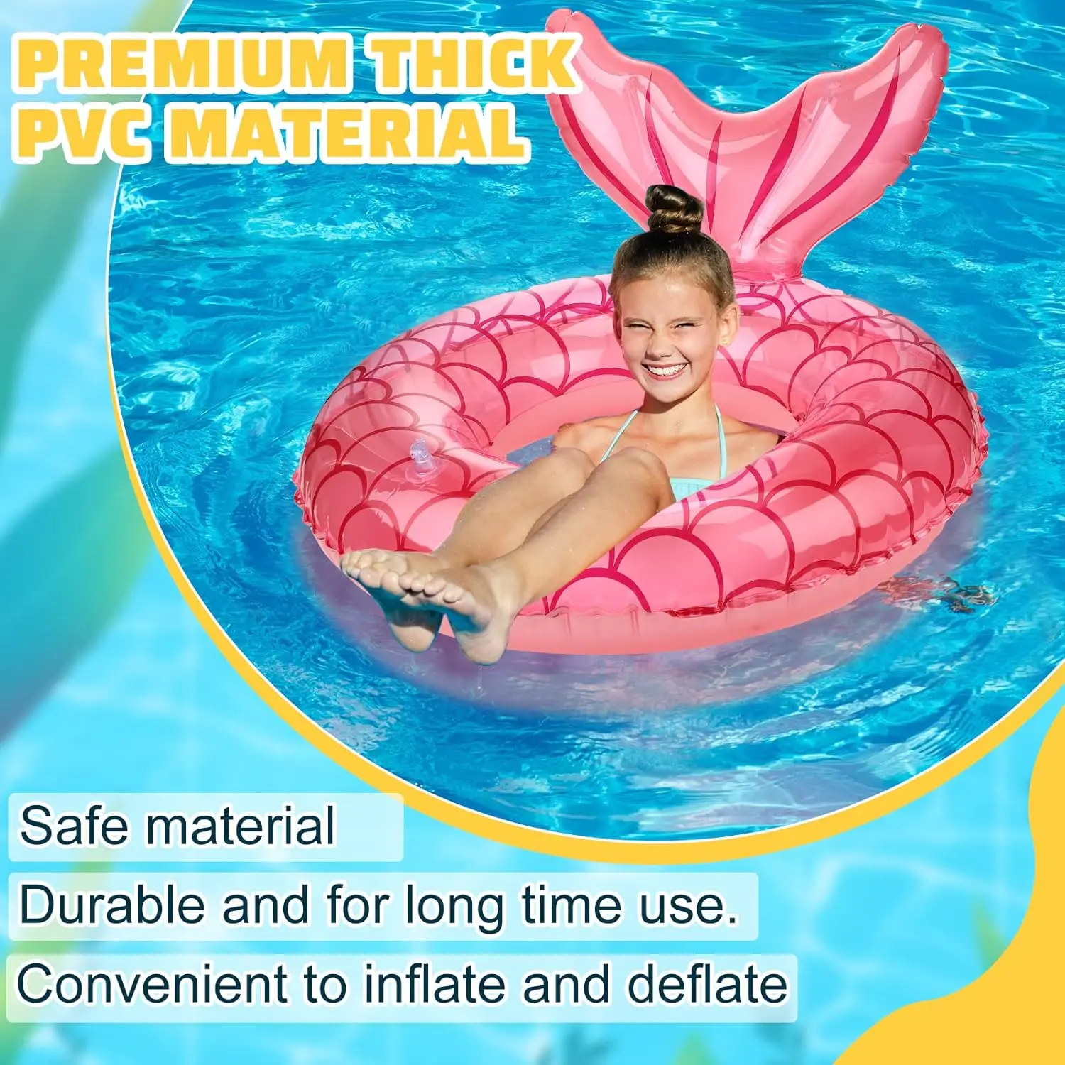 6 uds flotadores de piscina de cola de sirena flotador de natación inflable anillo de piscina de sirena flotador de anillo inflable de 30 pulgadas flotador de piscina de playa de verano