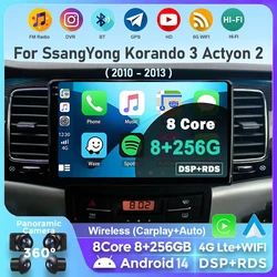 Android 14 For SsangYong Korando 3 Actyon 2 2010 - 2013 2K QLED Stereo Car Radio Multimedia Video Player GPS AI Voice CarPlay 4G