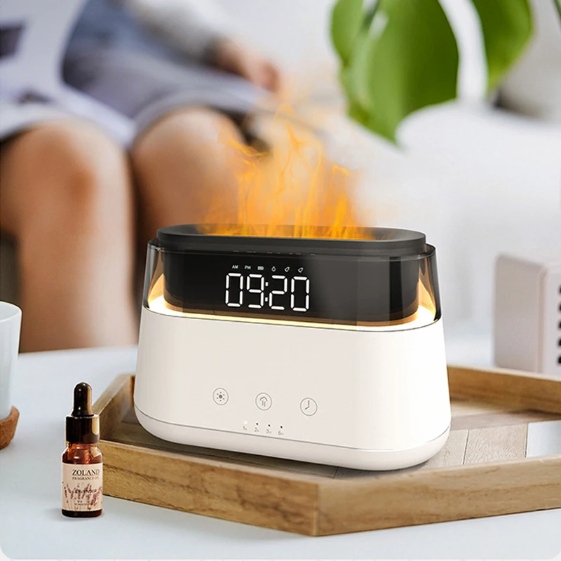 Digital Alarm Clock Table Watch Electronic Desktop with Night Light Flame Mist Maker Air Humidifier Ultrasonic Cool Mist Maker