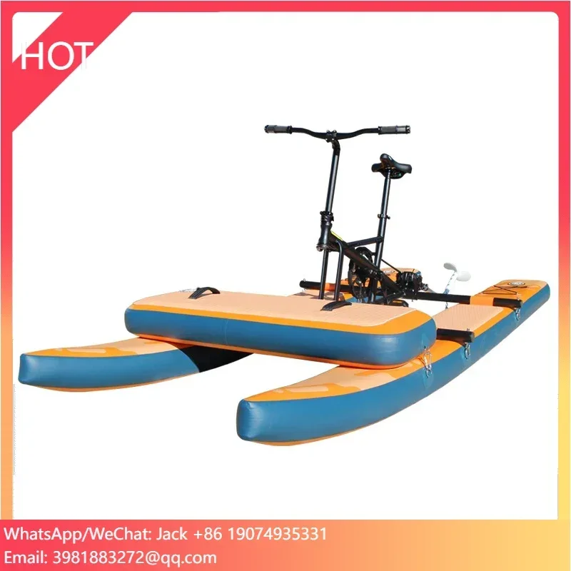 Funworldsport New Design Inflatable Single Water Bike Pedalo Pedal Boat Floating Bicycle for Sale