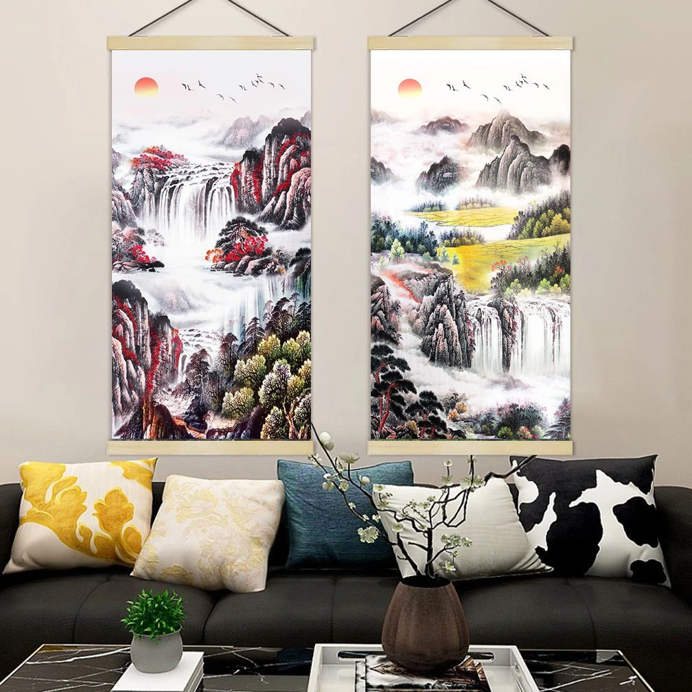 Traditional Chinese landscape Feng Shui decorative paintings is suitable for decorating living rooms, entrances,or offices.