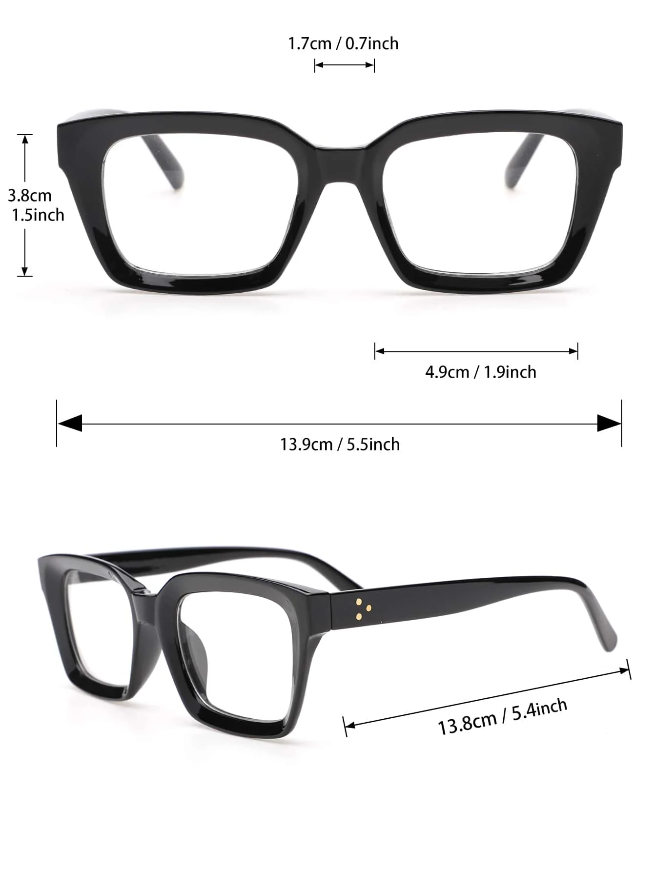 2PCS Unisex Classic Square Frame Clear Glasses For Reading Back To School Eye Protection Daily Accessories