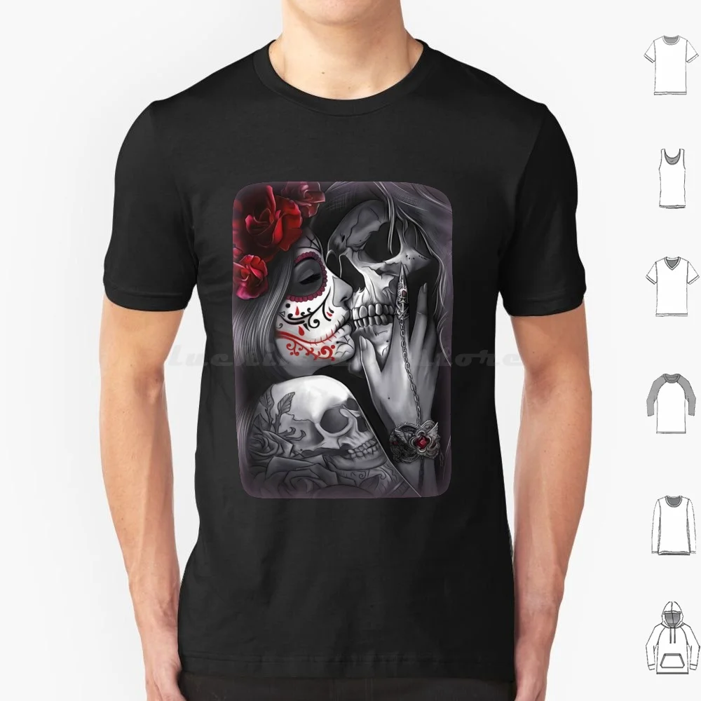 Always And Forever Graphic Art T Shirt Big Size 100% Cotton Sugar Skull Dia De Los Muertos Day Of The Dead Skull Flowers Death