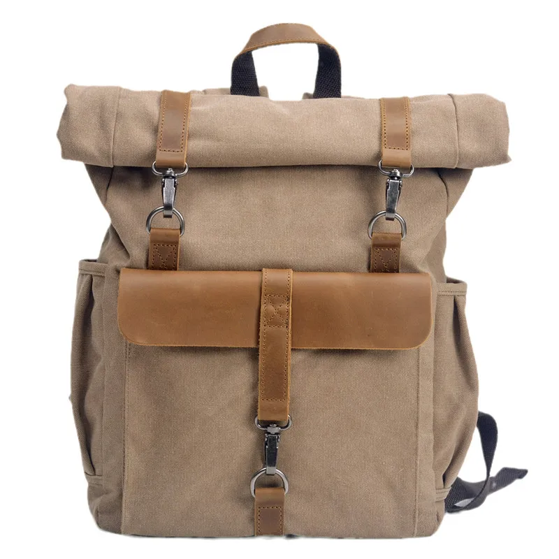 Retro Canvas Backpacks Men Bag Large Capacity College Style Spliced Leather School Bag Student Computer Laptop Backpack Bagpack