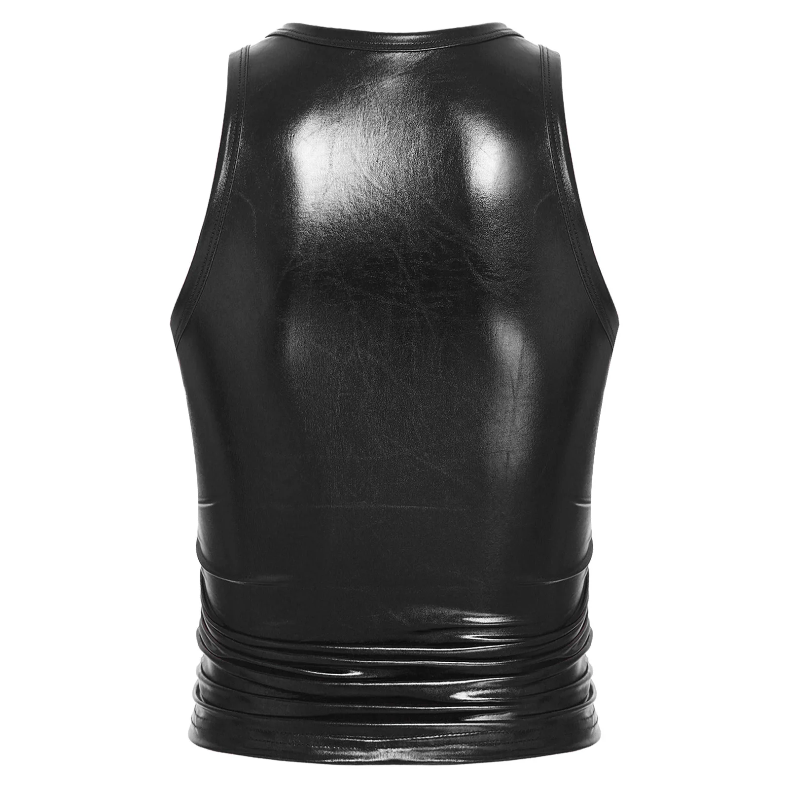 Womens Glossy Tights Tank Tops Shiny Metallic Party Camisole Vest Fashion Bar Club Wear Round Neck Sleeveless Ruched Shrink Vest