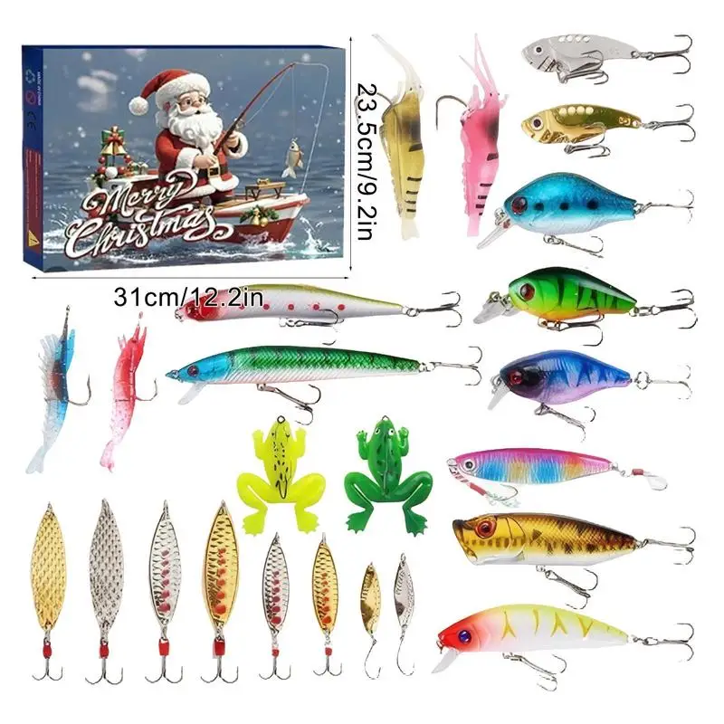 Fishing Lure Advent Calendar 2024 Christmas Countdown Calendar Fishing Tackle Set 24 Days Christmas Calendar Countdown Fish Bait