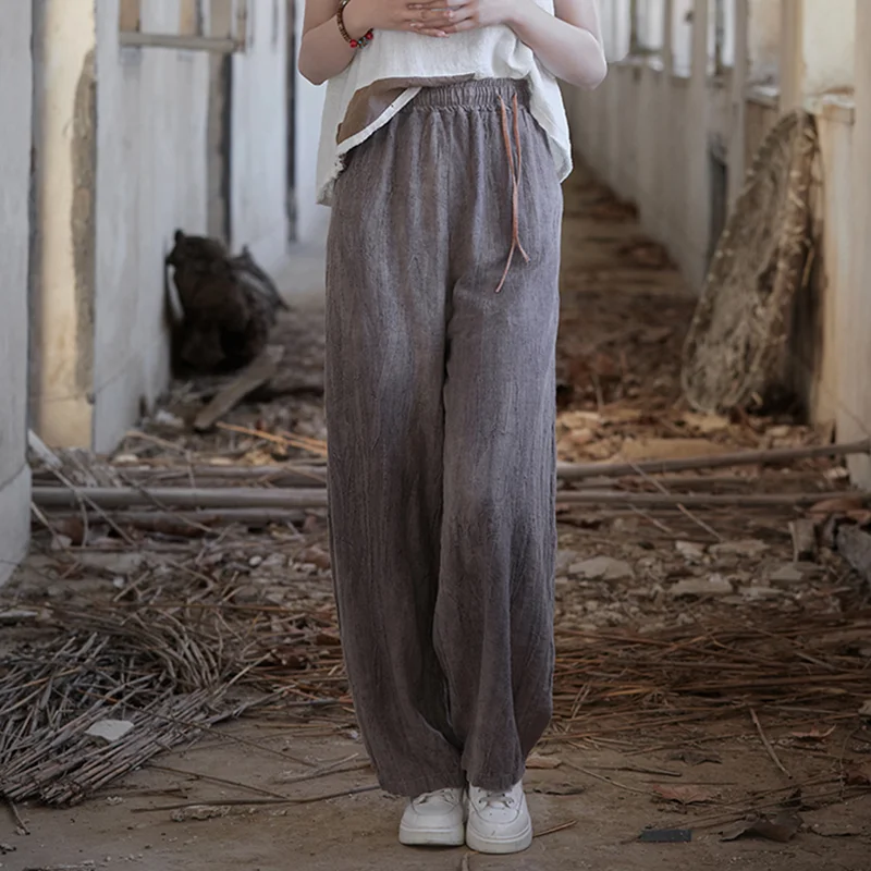 Pantalones Cargo holgados de lino y algodón para mujer, elegantes, Vintage, con cintura elástica, para Yoga, holgados, informales, de pierna larga, ropa de gran tamaño
