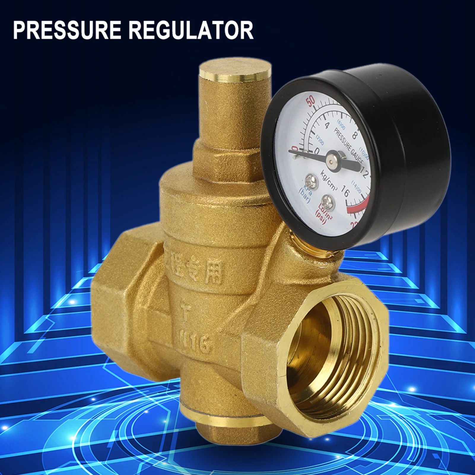 DN25 Brass Adjustable Water Pressure Regulator Reducer Maintain Valves Regulator Valves Welding Pressure Gauge Meter