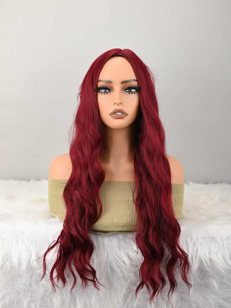 Burgundy Wig With Bangs For Women Long Burgundy Wavy Wigs Dark Red Wigs Natural Looking Heat Resistant Synthetic Wig For Daily Party Use