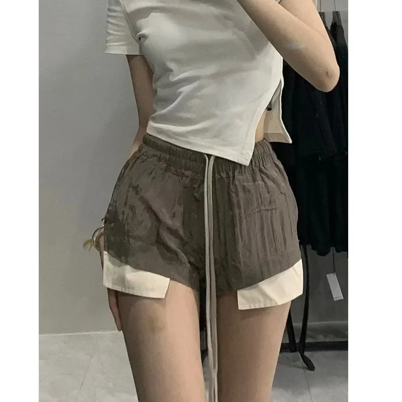 24ss Summer Rick Women's Shorts Hot Sale Y2k Khaki Gray Sport Owens Pants Blocking Pocket Hem Flat Draw Elastic RO Short Pants