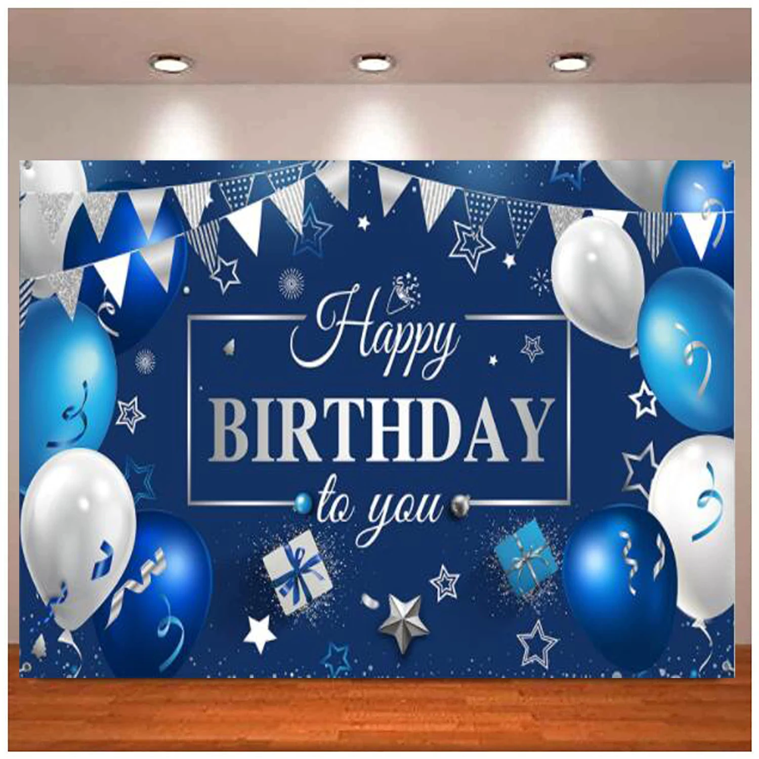 Navy Blue Banner Silver Sign Photo Photography Backdrop For Men Women Children Birthday Party Background Decoration Supplies