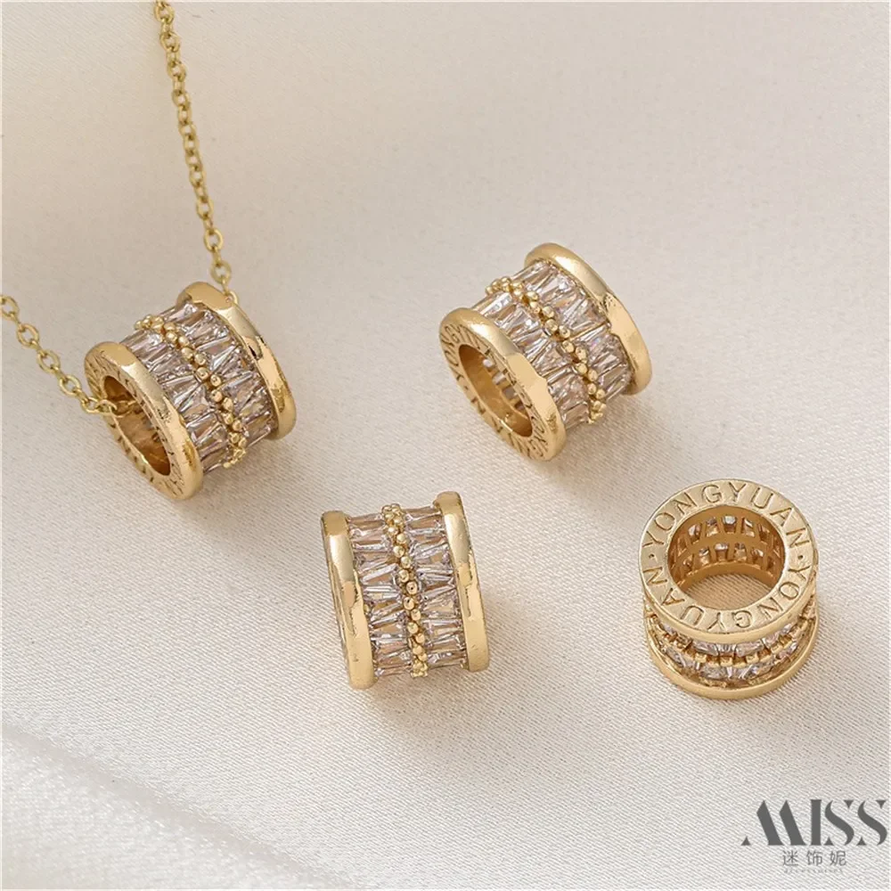 

14K Gold Bag Color-preserving Zircon Large Hole Barrel Beads Transfer Beads DIY Bracelet Accessories Bracelet Necklace Pendant