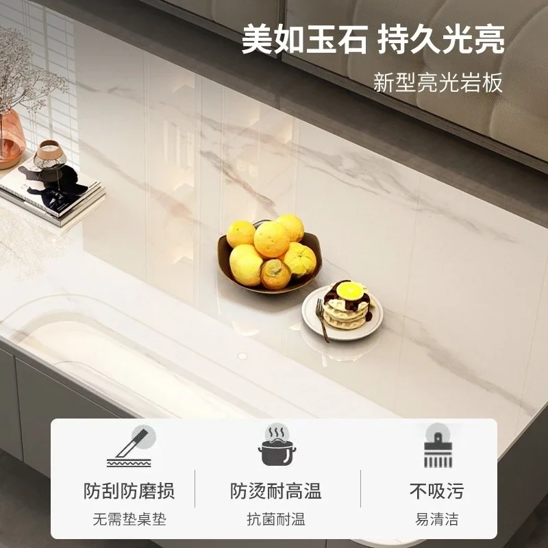 Rock slab coffee table living room household small apartment light luxury tea table marble TV cabinet combination