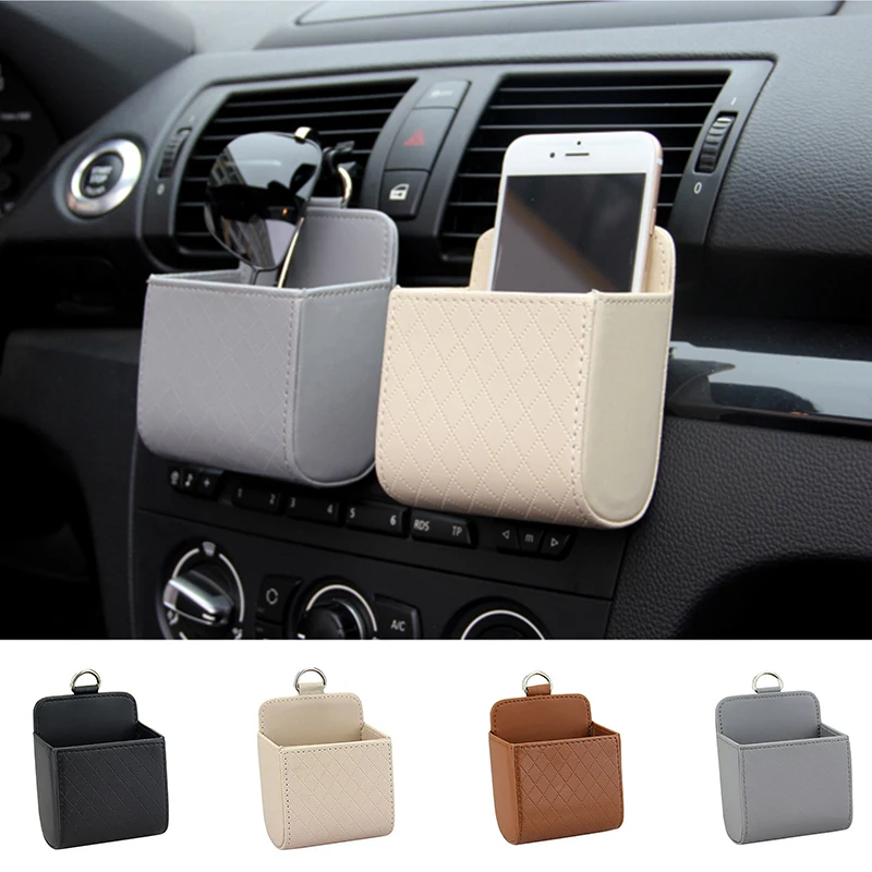 Sac de rangement multifonctionnel en cuir pour grille d'aération de voiture, lunettes, support de téléphone, boîte d'évaluation, accessoires de voiture