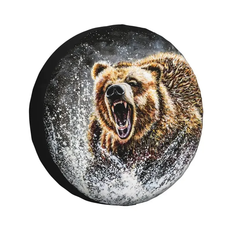 Great Brown Grizzly Bear Spare Tire Cover for Grand Cherokee Jeep RV SUV Trailer Car Wheel Protector Covers 14