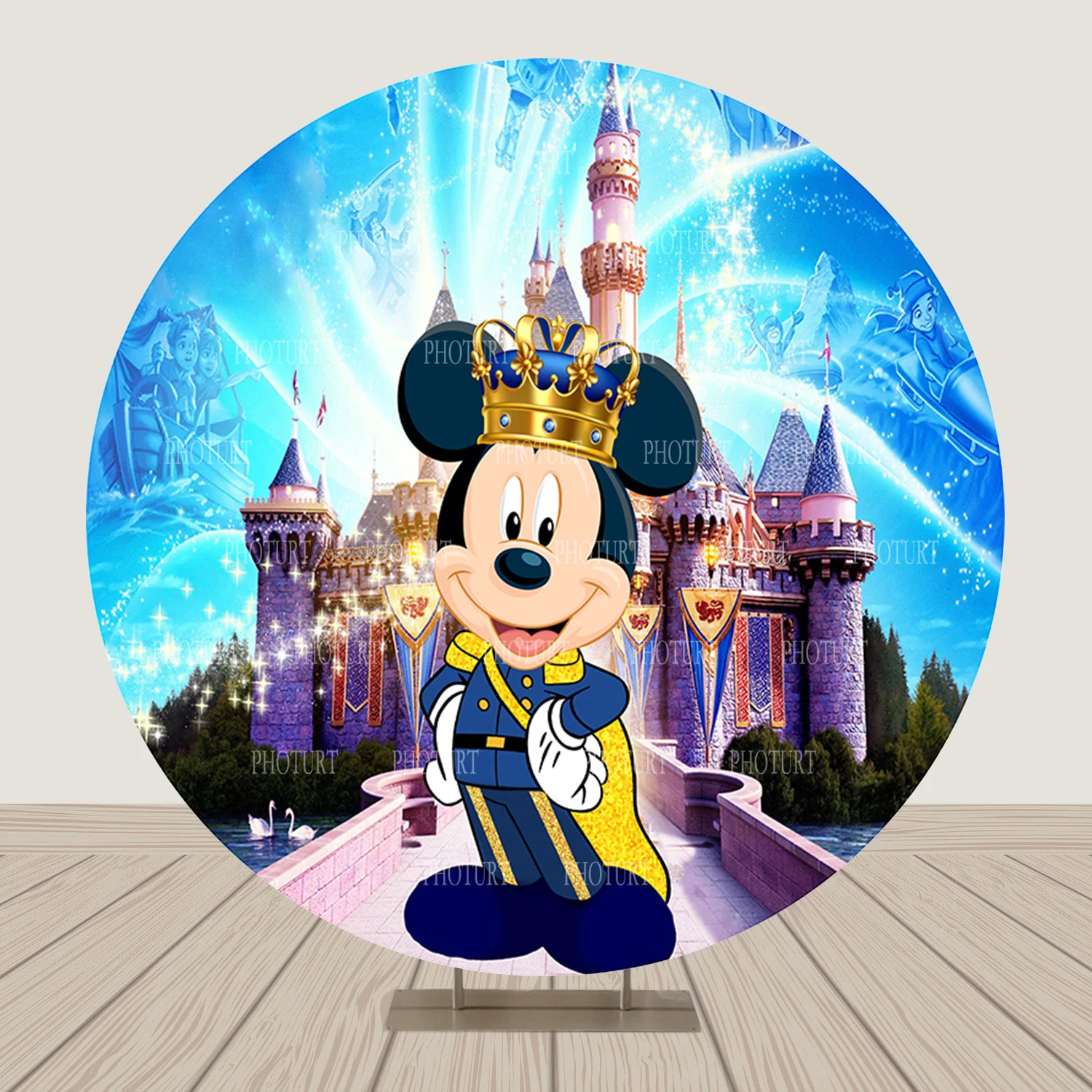 Round Royal Crown Mickey Backdrop Disney Castle Circle Stand Surface Banner Birthday Newborn Shower Background Decoration Props