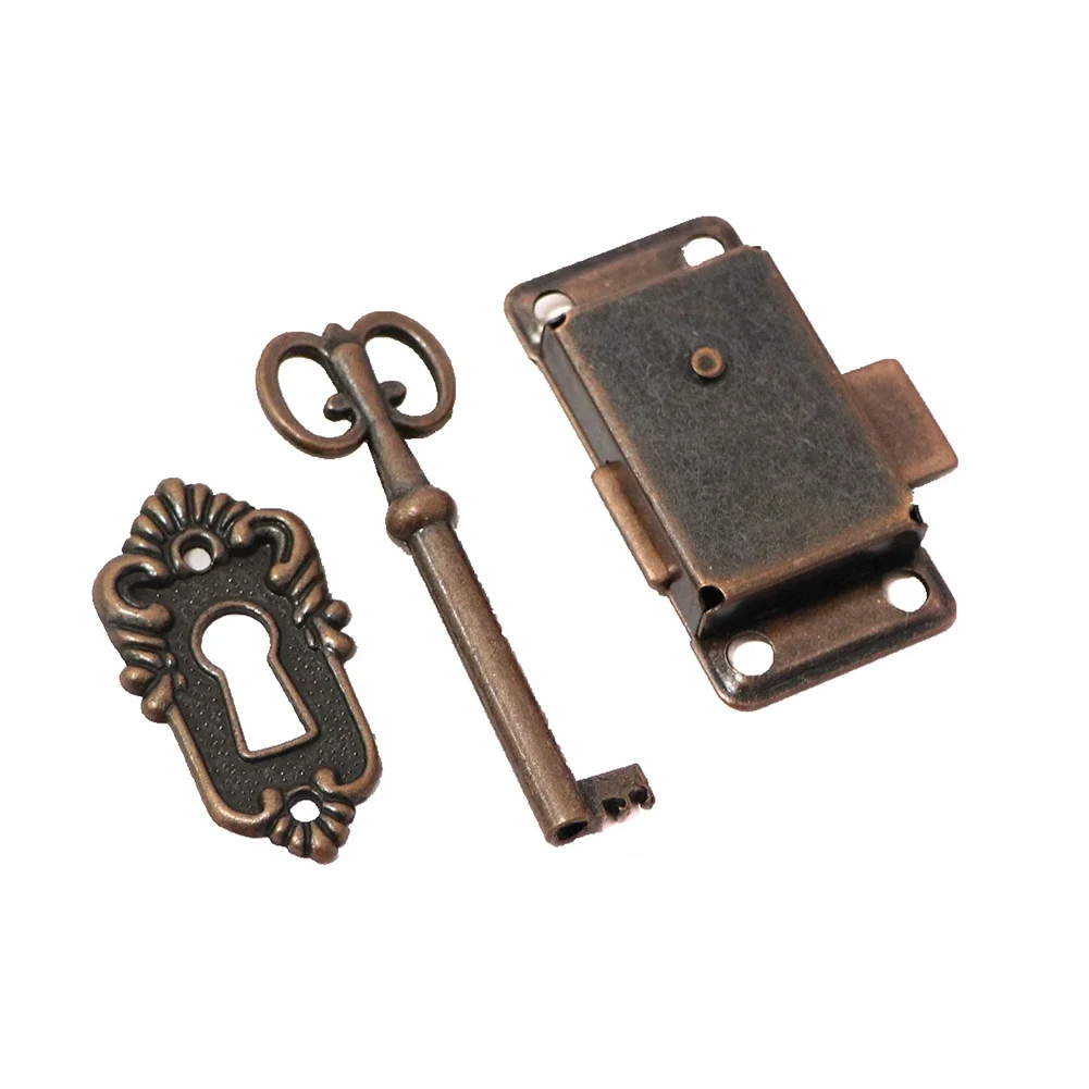 With Key Drawer Lock Red Bronze Matal+Zinc Alloy Accessories Antique Small Box Classical Door Furniture Jewelry