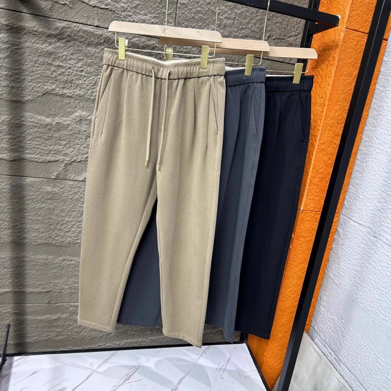 

Мужские повседневные брюки оригинального дизайна, осенние, новые, модные, простые, драпирующиеся, дышащие, с эластичным поясом, прямые, длинные
