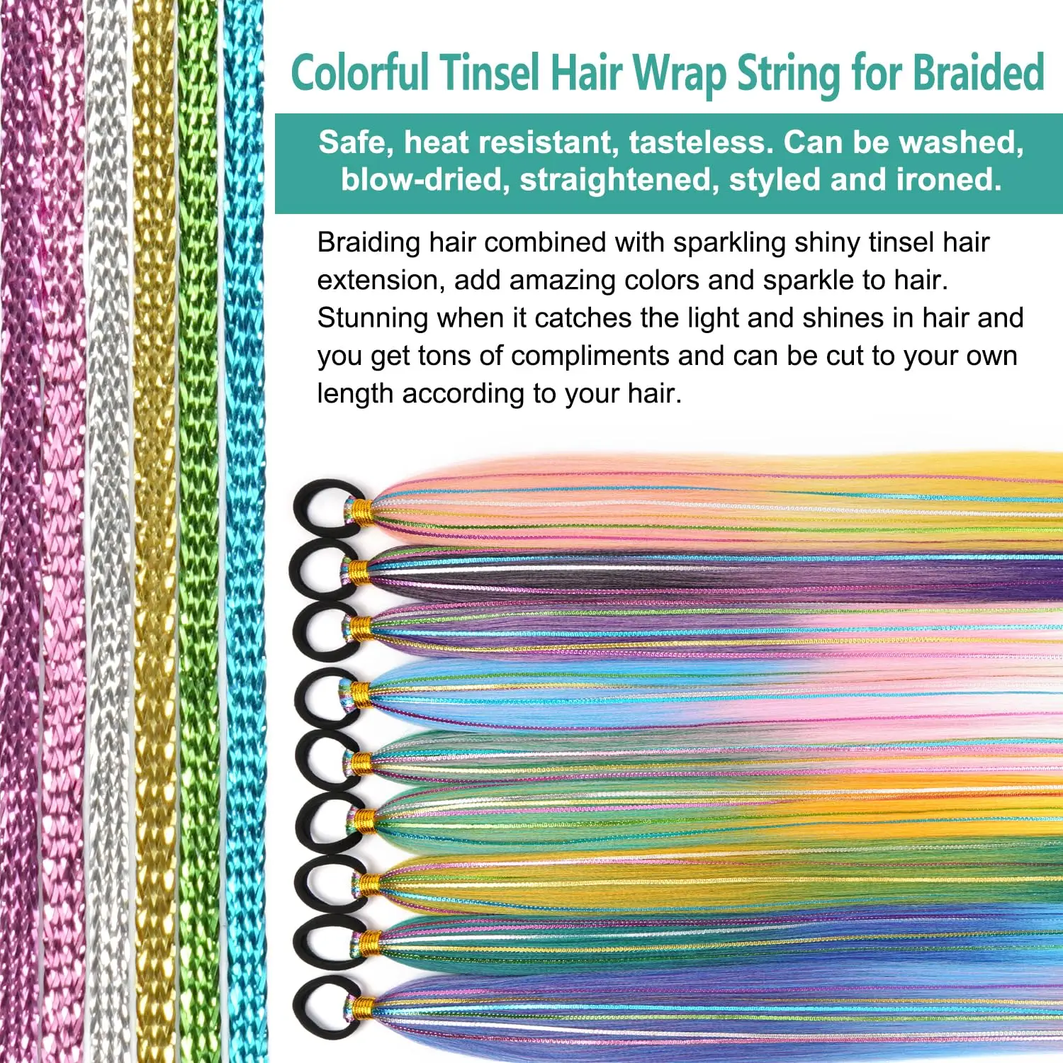 26 بوصة الشعر بهرج ملون مضفر ذيل حصان تمديد 1/2 حزمة الأزرق الوردي التدرج وصلات شعر ذيل حصان الاصطناعية #4