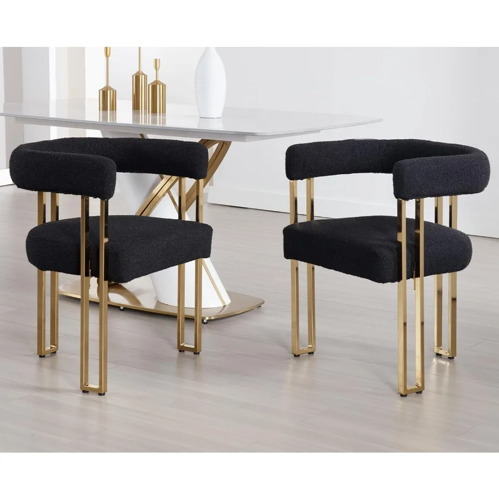 Juego de 2 sillas de comedor, sillones de piel sintética, sillas de cocina modernas de metal dorado para comedor, sala de estar, negro