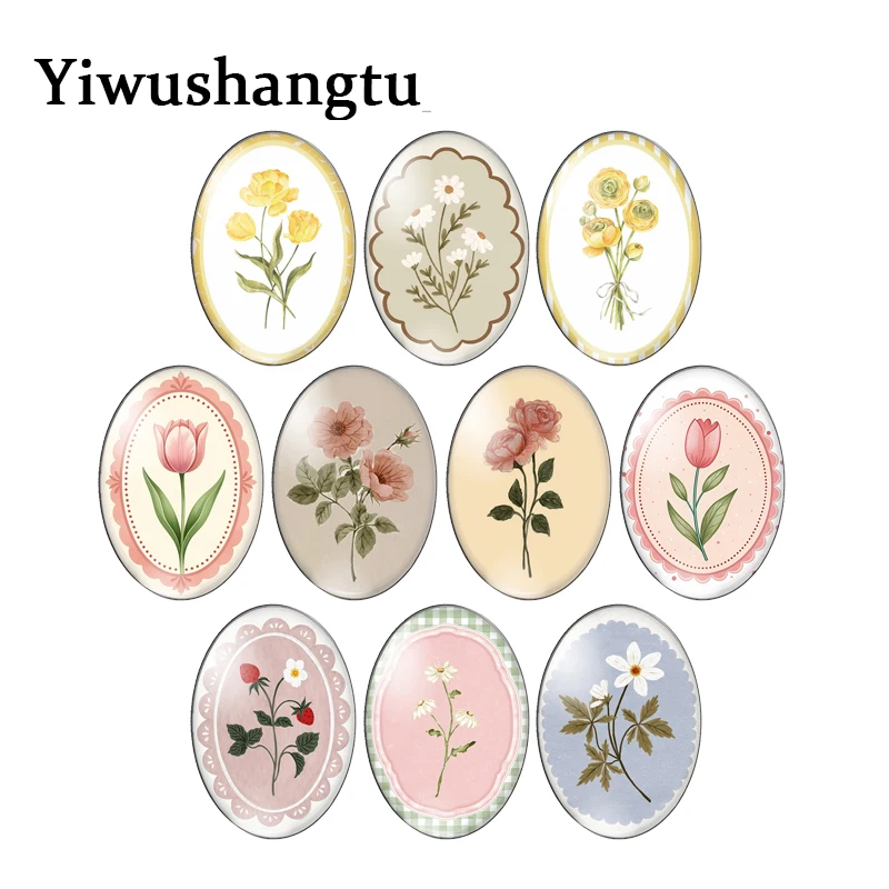 Beautiful Rose Daisies Mixed Flowers Paintings 13x18mm/18x25mm/30x40mm Oval photo glass cabochon demo flat back Making findings