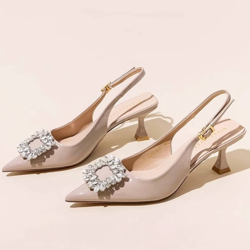 2026 Sommer Sexy Spitze Slingback-Sandalen Mode Strass Designer-Sandalen Elegante Schnallen-Hochzeits-Damenschuhe mit Hohem Absatz 42