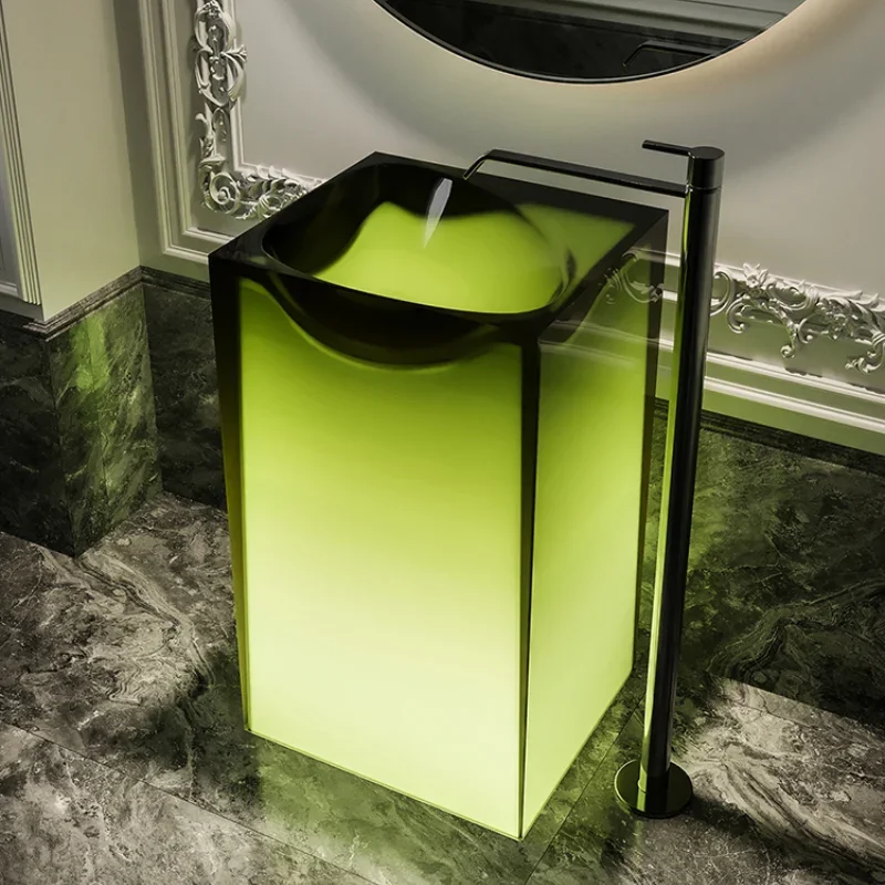 

Green floor-to-ceiling hotel clubhouse villa transparent resin luminous hand washing column basin