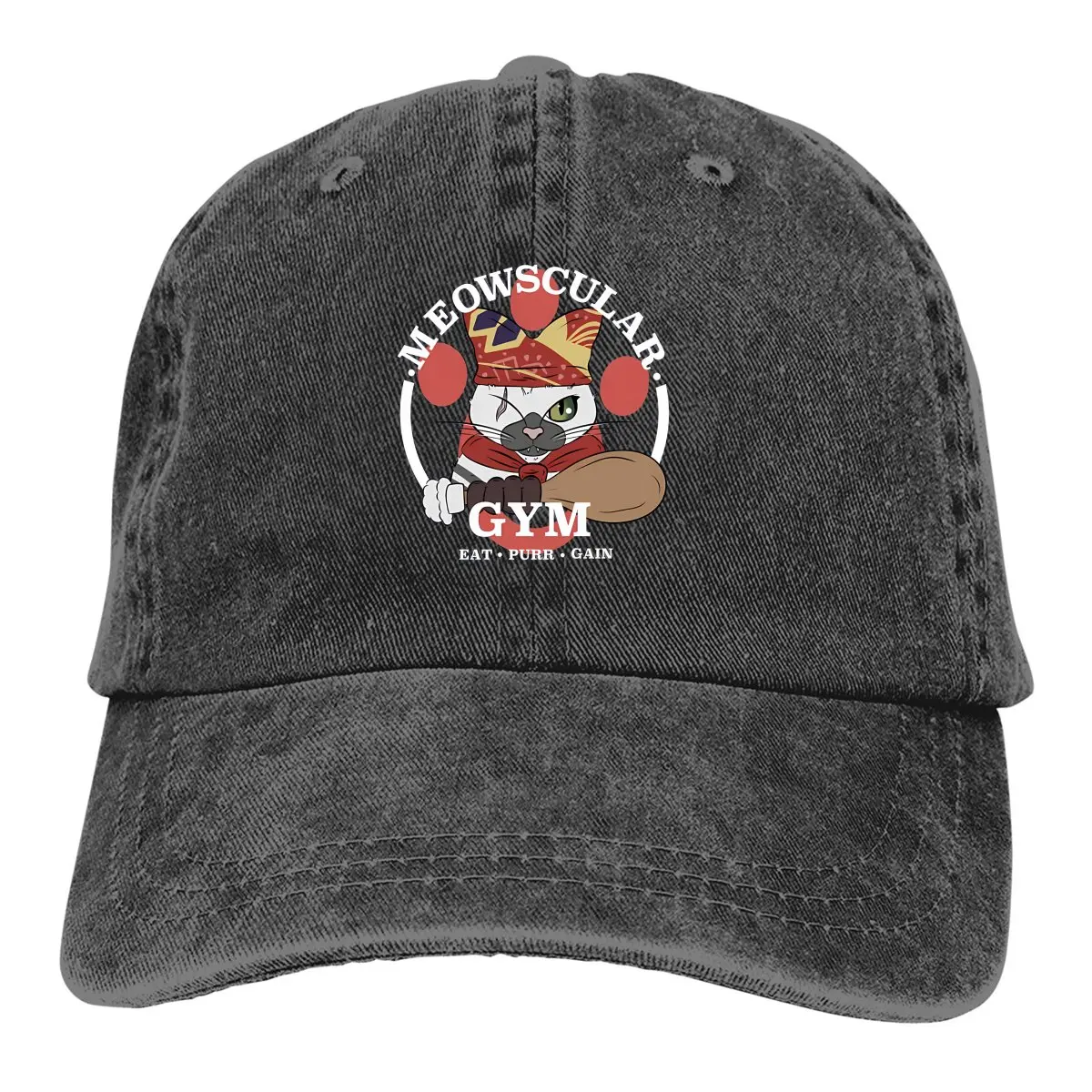 

Washed Men's Baseball Cap Meowscular Gym Trucker Snapback Cowboy Caps Dad Hat Monster World Hunter Golf Hats