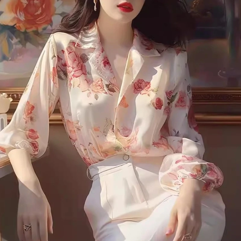 Camisa de protección solar con estampado Floral para mujer, camisa elegante de alta gama, estilo Retro de Hong Kong, temporada de primavera y otoño,