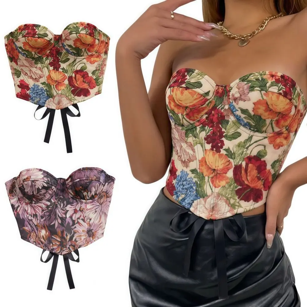 

Женский корсет-бюстье с цветочным узором, на косточках, разноцветный, без бретелек, с эффектом утяжки живота, жаккардовый, для коррекции фигуры