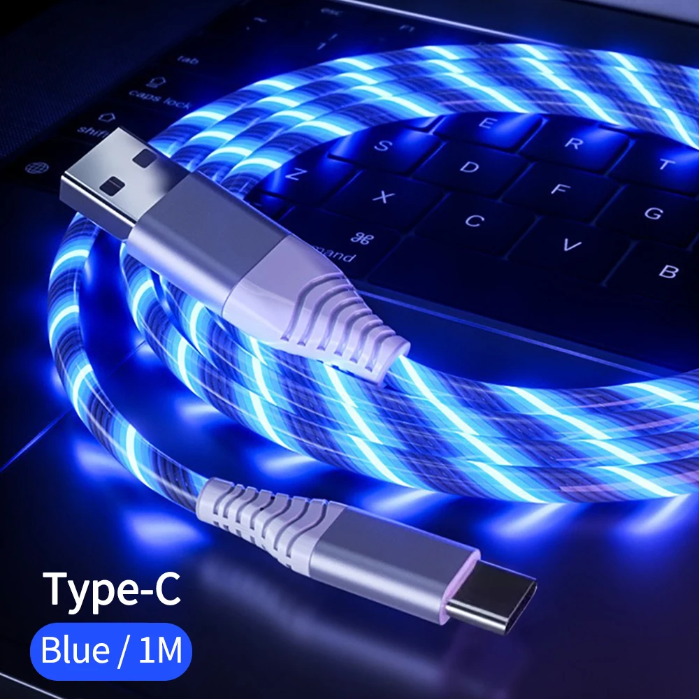 متوهجة مضيئة LED نوع C كابل يو اس بي آيفون 15 سامسونج شاومي ممن لهم هواوي شاحن سريع بيانات الحبل تدفق ضوء كابل ليد