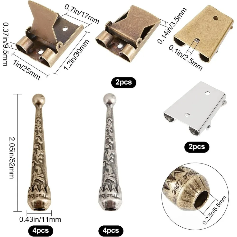 4 Sets Iron Bolo Tie Findings Kit Sterling Silver Plated Parts Round Slide Textured Tips Replacement End Caps Buckle Cord End
