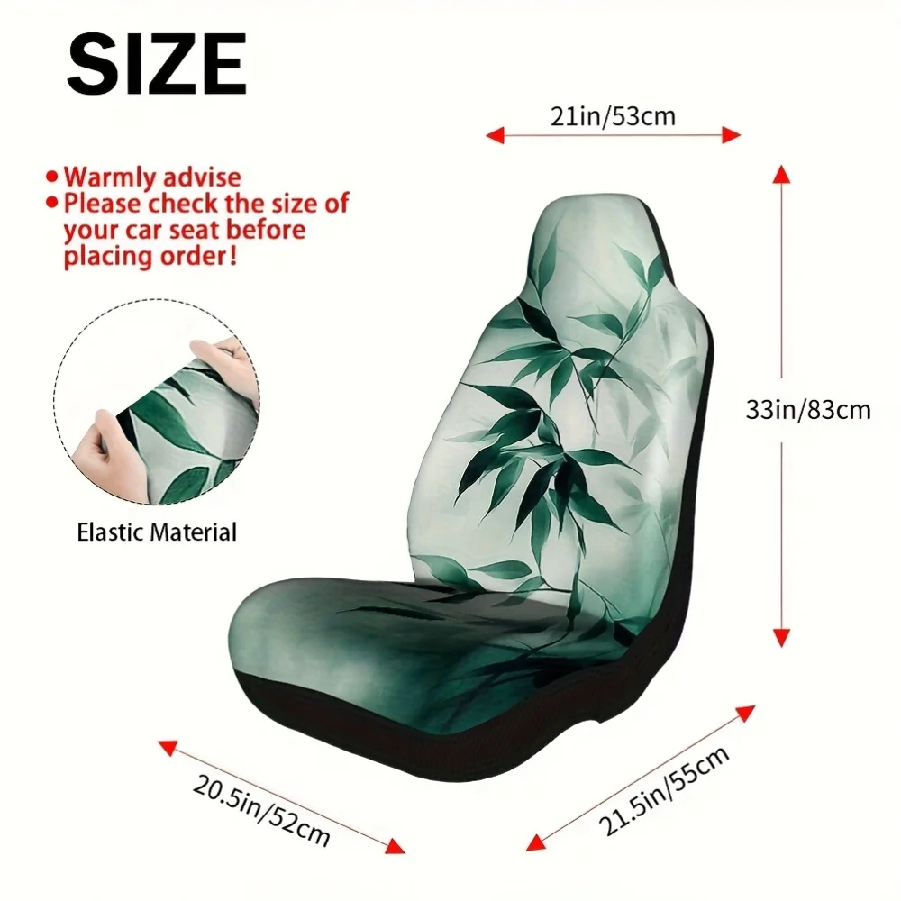 Set Of 2, Featuring A Green Bamboo Leaves Design For Car Seat Covers, Designed For Comfort And Easy Installation, Suitable For B
