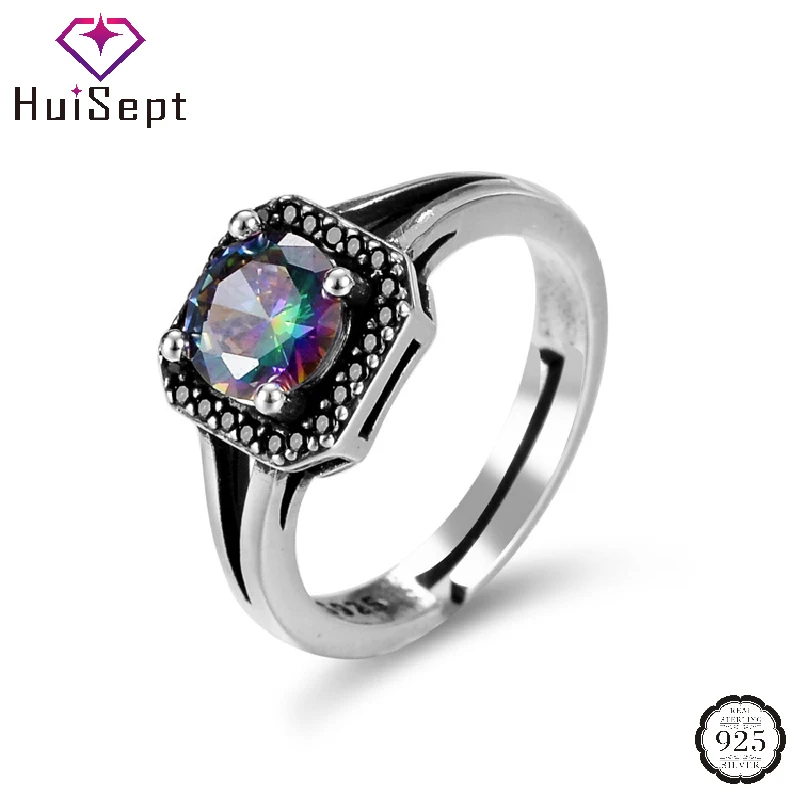 

HuiSept Trendy Women Ring 925 Silver Jewelry with Topaz Gemstone Fashion Open Finger Rings for Wedding Party Gift Accessories