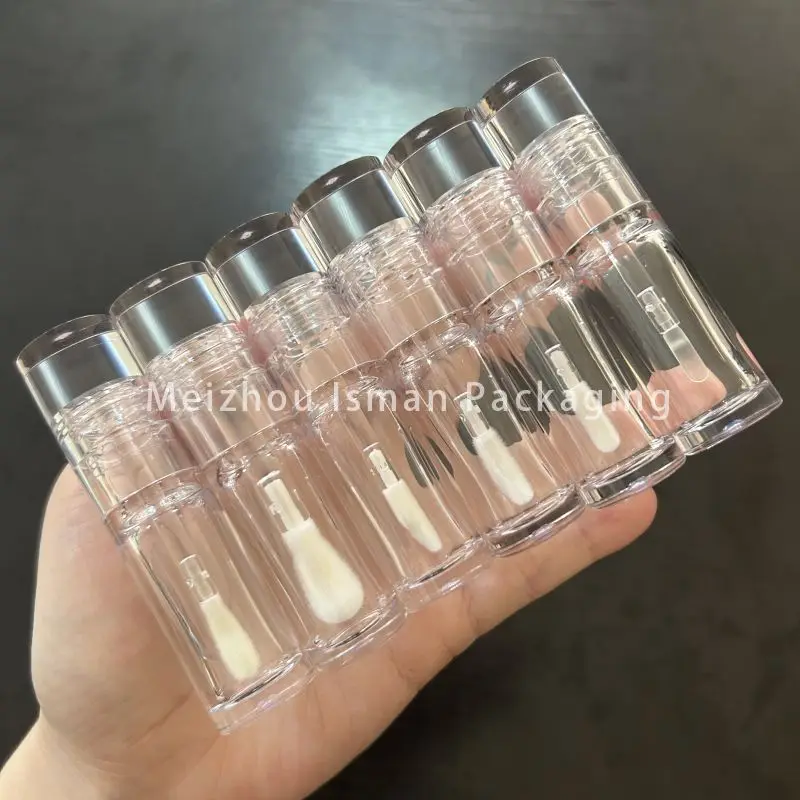 

50Pcs Clear Round Crystal Liquid Lipgloss Tube Packaging Custom Logo 6ml Big Brush Lip Gloss Tubes Thick Bottle With Big Wand