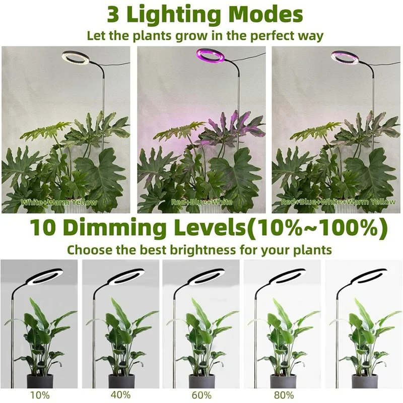 2025 New 160Mm Full Spectrum 72LED Dimmable Plant Grow Light Full Spectrum Plant Light Plant Fill Light 3 Dimmable Modes Timer