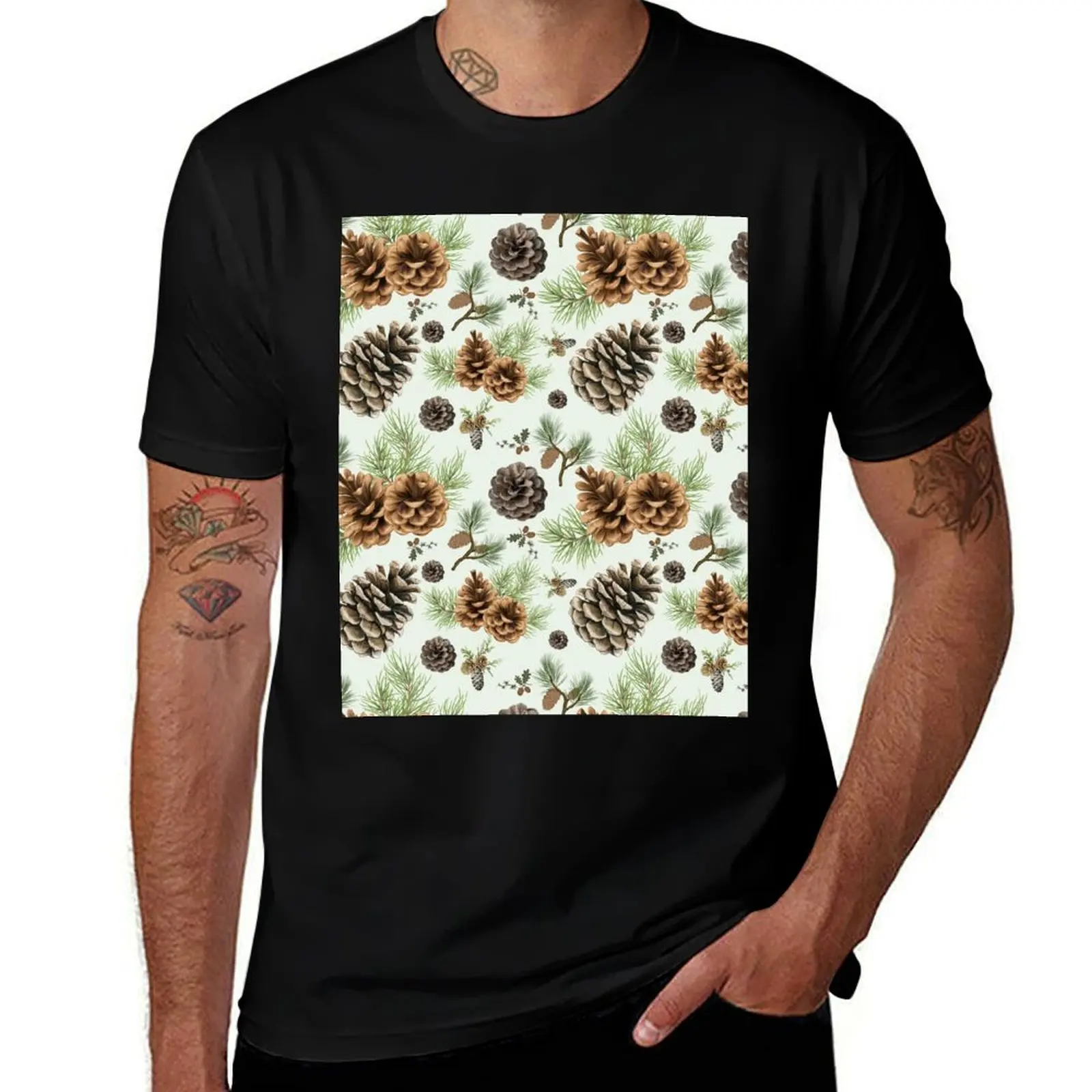 

Botanical Earthy Pinecone Pattern T-Shirt funny t shirts dark humor men t shirt cotton 100%