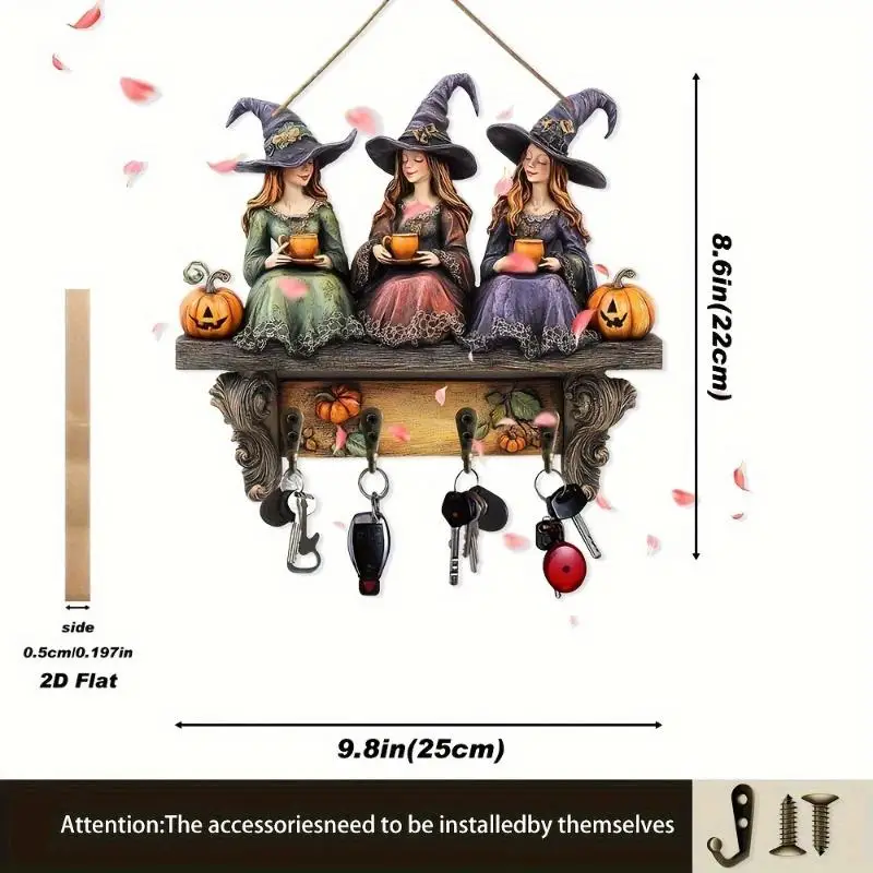Neuer Halloween-Anhänger, flache dekorative Holzornamente, Schlüsselhalter, dekorativer Holzanhänger – Detail 7