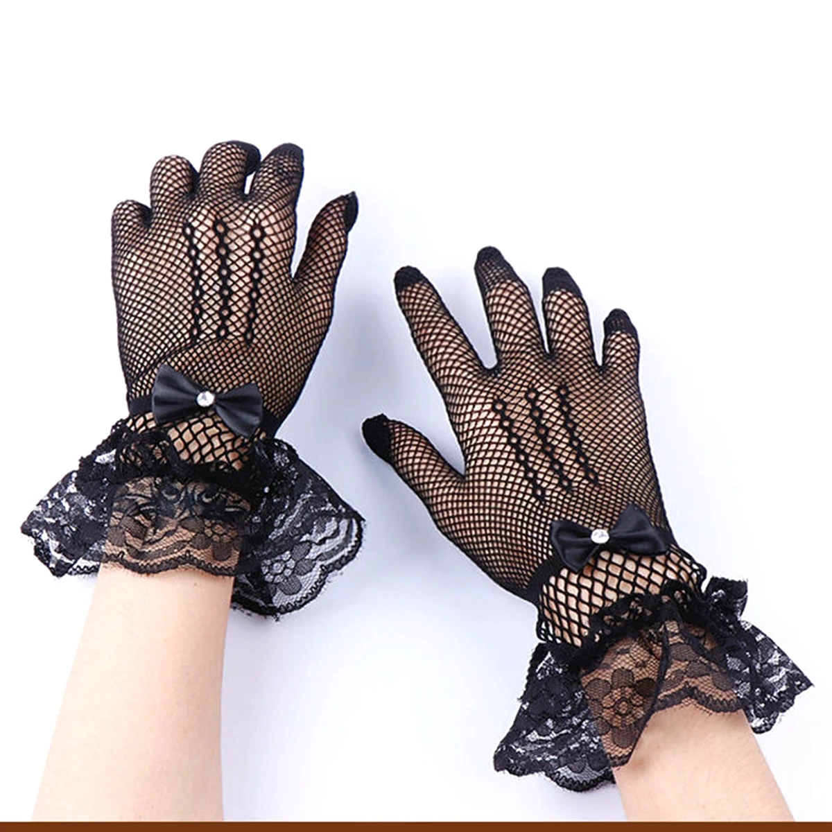 

10Pair Summer Uv-proof Driving Gloves Mesh Fishnet Lace Mittens Full Finger Bridal Wedding Sunscreen Stretch Gloves