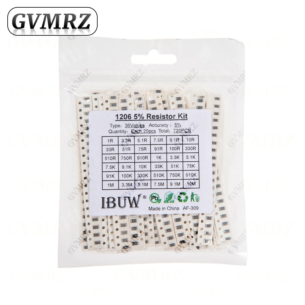 0201 0402 0603 0805 1206 1% 5% SMD-Widerstand Sortiment-Set 1R-1M 10K 100K 1K 100R Widerstandssatz DIY 1R00 0R82 0R47 0R33