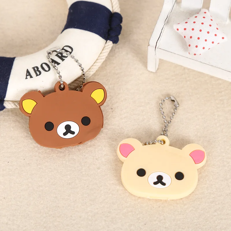 Cartoon Rilakkuma Access key protective cover 3D Double-sided PVC Soft Rubber Easy Teddy Bear Key Rings Backpack Pendants Charms